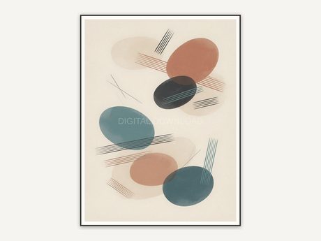 Japandi abstract with floating ovals in earth tones