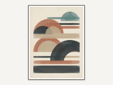 Japandi abstract with half circles and bands in earth tones