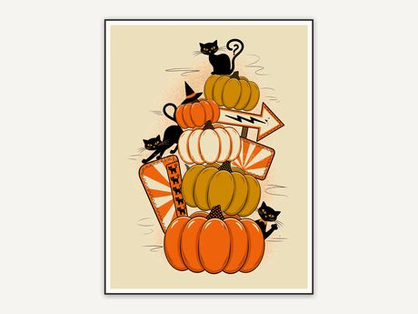 Stacked pumpkins with retro motel shapes