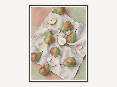 scattered pears on linen autumn illustration