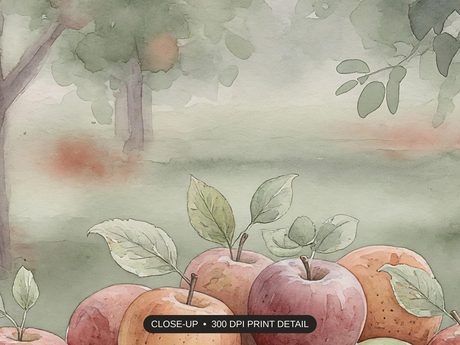 Close-up print detail of the autumn orchard still life artwork at 300 DPI