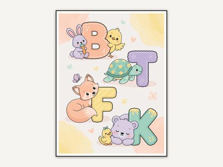 Baby bear with letter A in pastel tones