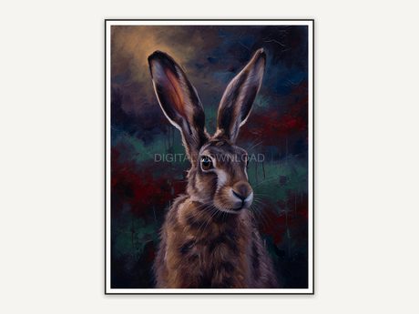 Oil style hare portrait with moody tones