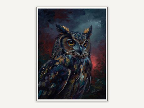 Oil style owl portrait with moody tones