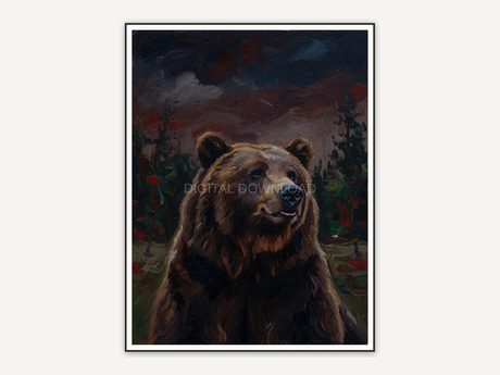 Oil style bear portrait with moody tones