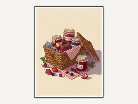 vintage basket with berries print