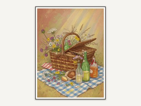 vintage basket with flowers print