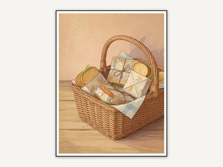 vintage basket with sandwiches print