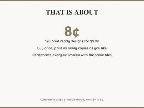 Value card: 120 Halloween printable designs works out at a few cents per print
