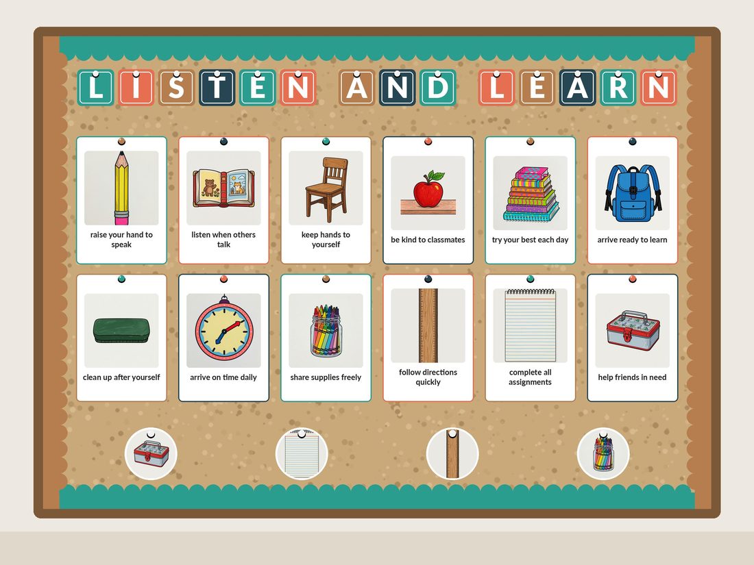 Respectful Class bulletin board kit assembled on a classroom board