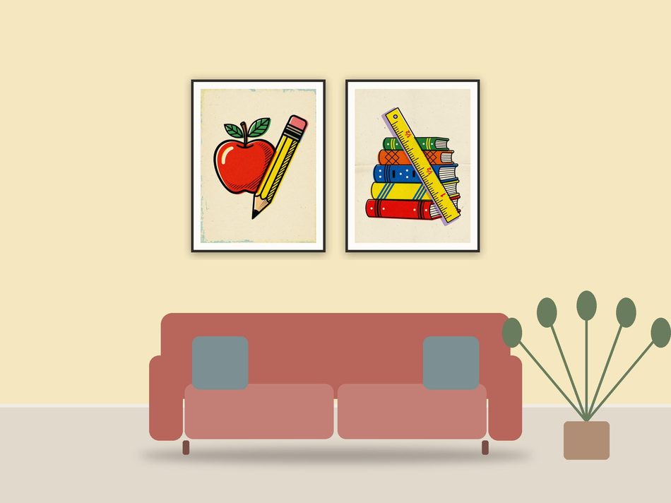 classroom printable printable art framed above a sofa in a styled living room