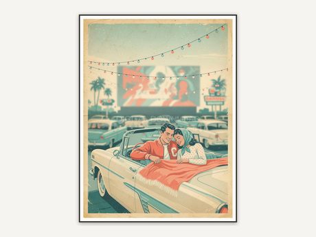 Couple in car at drive in