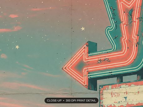 Close-up print detail of the retro drive-in movie posters artwork at 300 DPI