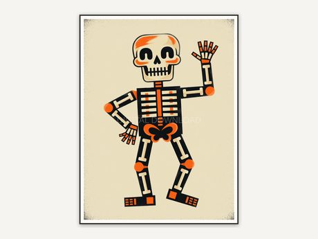 Block style skeleton figure Halloween graphic