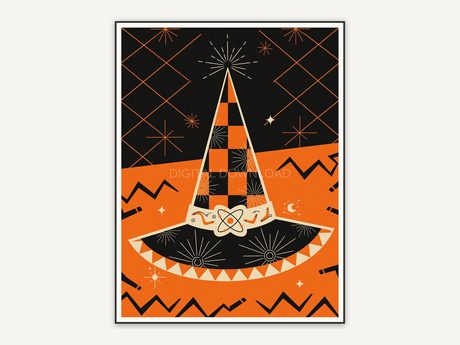 Clean lined witch hat in orange and black blocks