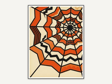 Bold orange spider web on cream retro poster