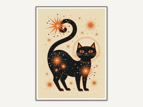 retro mid century black cat with atomic accents