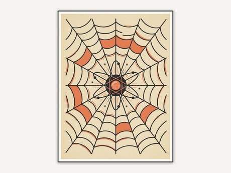 spider web with atomic center retro print