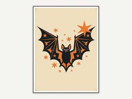 angular bat illustration on vintage cream field