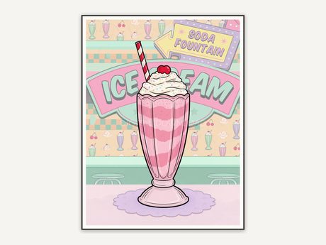 retro milkshake with straw print