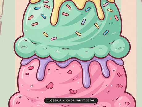 Close-up print detail of the vintage americana dessert illustrations artwork at 300 DPI