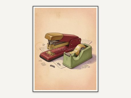 vintage stapler and tape dispenser illustration