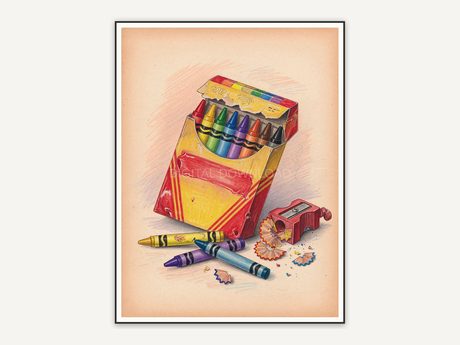 vintage crayon box and sharpener illustration
