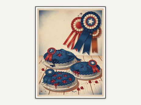 Prize ribbon display with pies