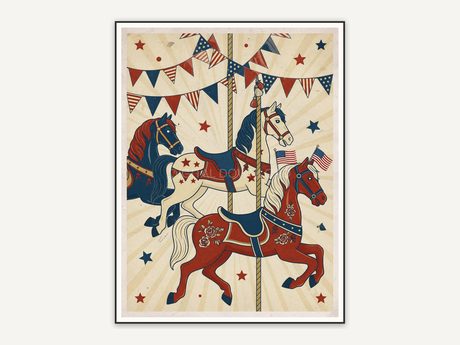 Carousel horses with patriotic bunting