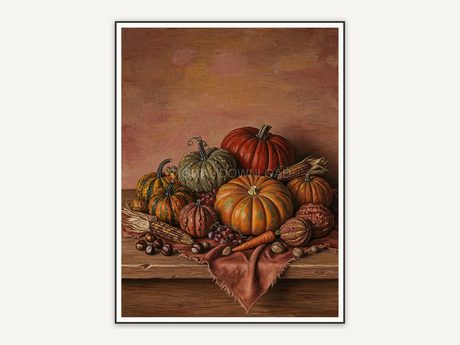 rustic pumpkin still life in terracotta and brown