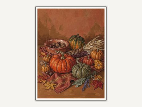 rustic autumn produce print in cozy palette