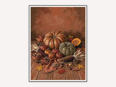 seasonal harvest still life with orange hues