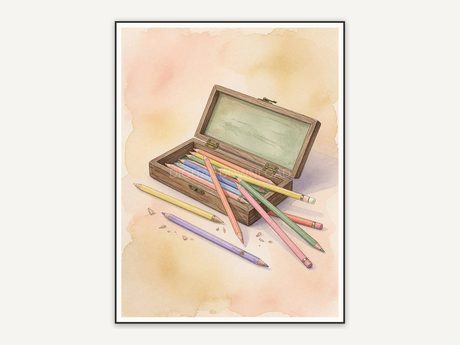 watercolor pencil box print