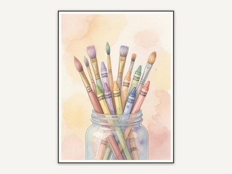 watercolor paintbrush jar print