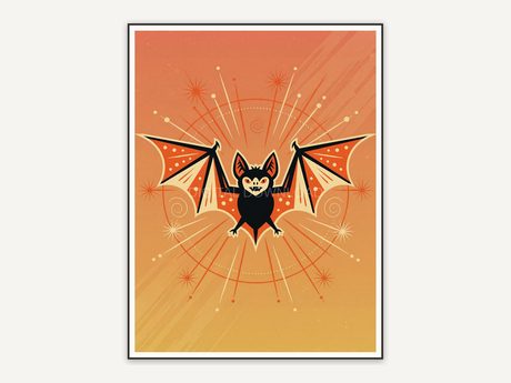 Retro mid century bat print in orange and black