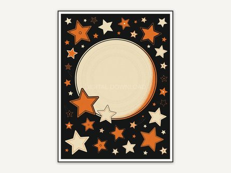 Crescent moon with retro stars print