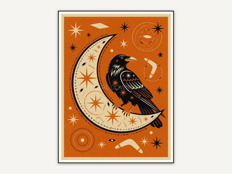 Atomic raven and moon retro print