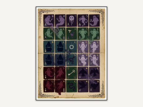 Educational Halloween wall art set piece showing reimagined element boxes