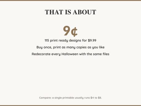 Value card: 115 Halloween printable designs works out at a few cents per print