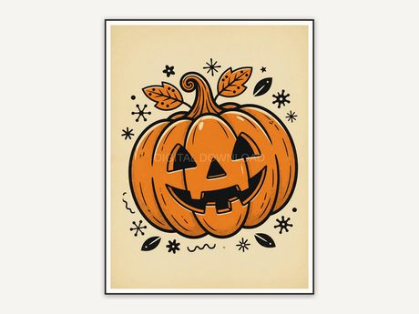 Vintage 1950s pumpkin print with simple carved face