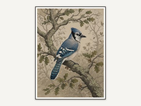 vintage blue jay in tree print