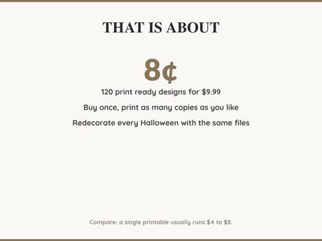 Value card: 120 Halloween printable designs works out at a few cents per print