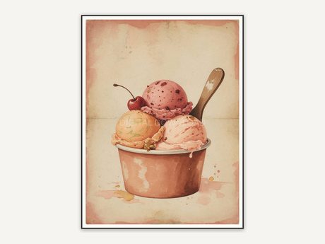 Faded vintage gelato cup print in retro style