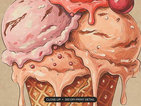 Close-up print detail of the retro summer treat illustrations artwork at 300 DPI