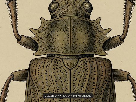 Close-up print detail of the educational entomology art artwork at 300 DPI