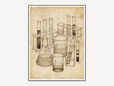 Vintage beaker and test tube drawing