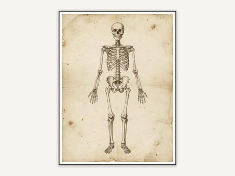Anatomy skeleton diagram in sepia