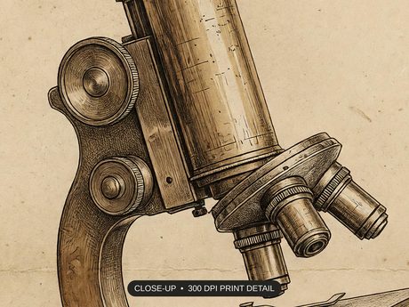 Close-up print detail of the vintage science lab icons artwork at 300 DPI