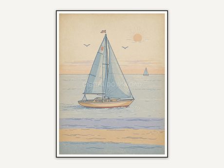 Faded sailboat on calm water for porch wall