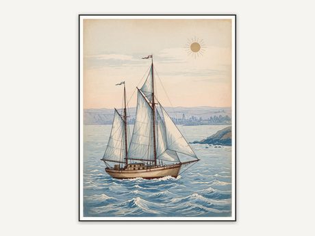 Faded sailboat with distant shore for porch wall